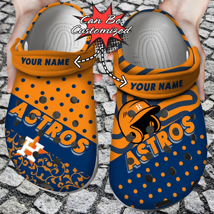 Baseball Crocs – Personalized Houston Astros Team Polka Dots Colors Clog Shoes