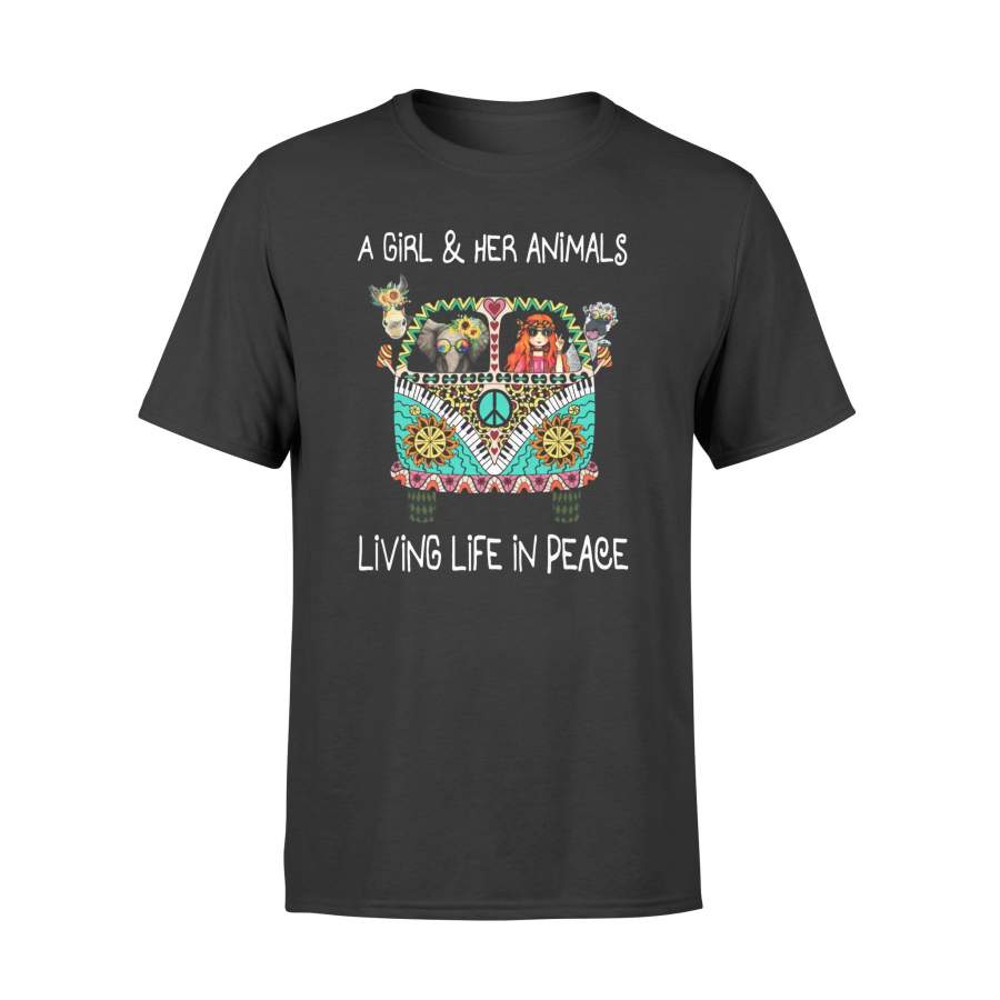 A Girl and her animals living life in peace tshirt – gifts for camping lovers