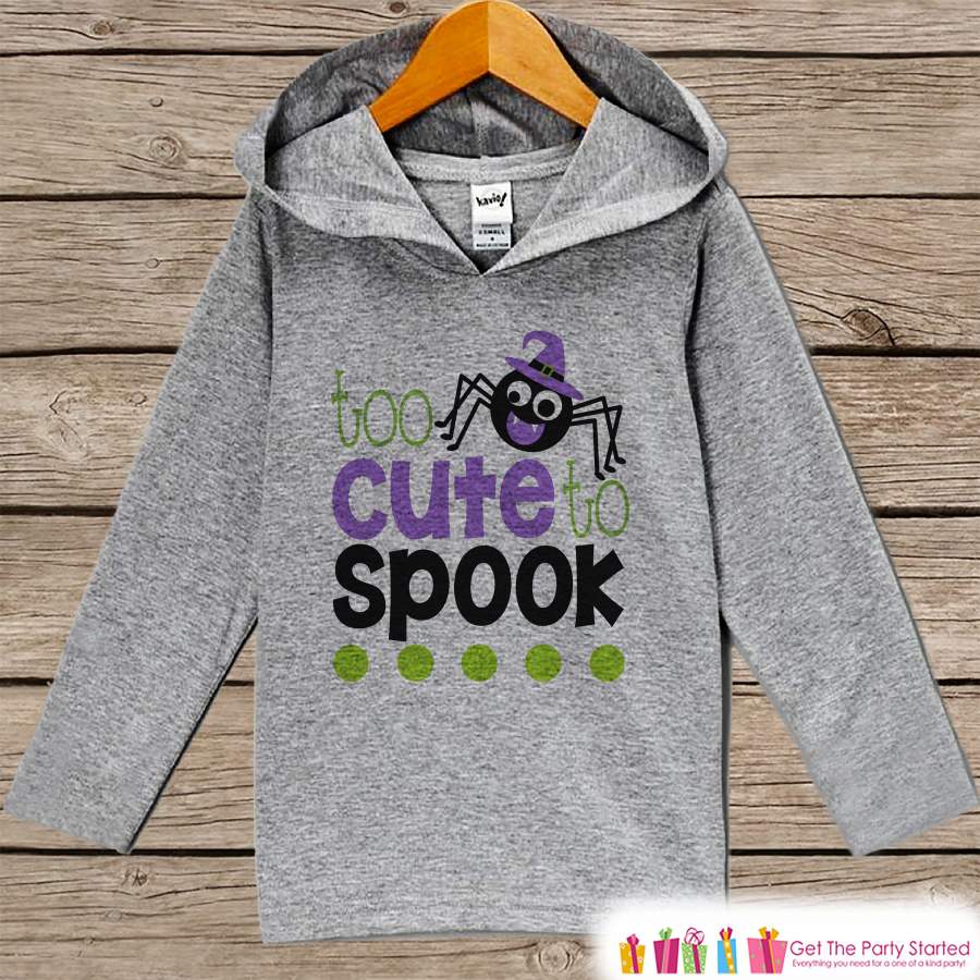 Kids Halloween Shirt - Too Cute Halloween Hoodie - Girl or Boy Spider Halloween Grey Hoodie - Happy Halloween Hoodie - Halloween Costume