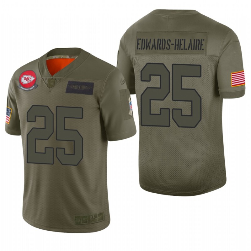 Kansas City Chiefs Clyde Edwards-Helaire Olive 2019 Salute To Service Limited Jersey – All Stitched, Embroidery