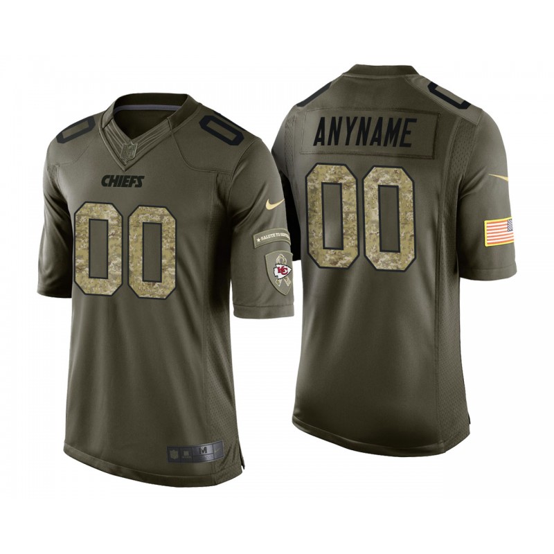 Custom Kansas City Chiefs Green Camo Salute To Service Jersey – All Stitched, Embroidery