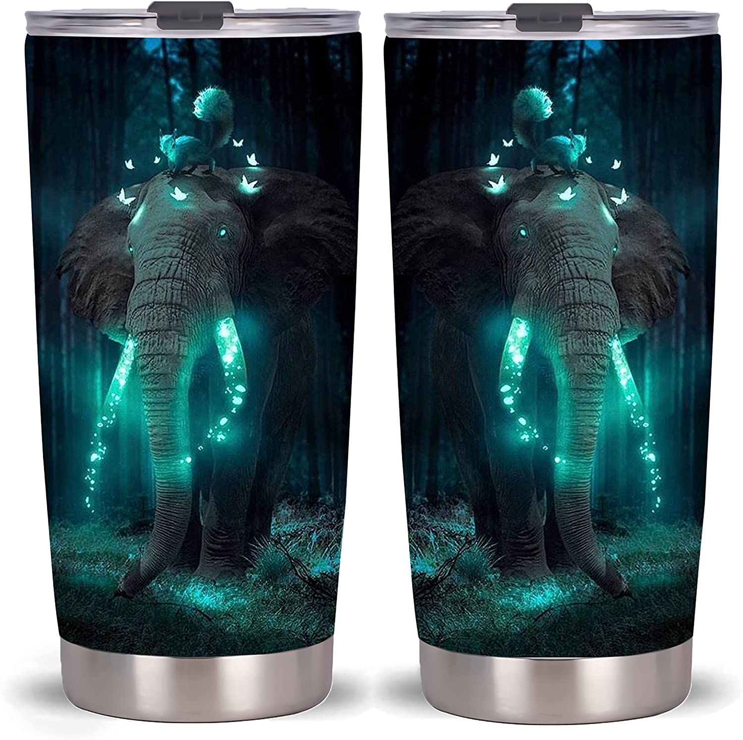 20Oz Dream Forest Elephant Tumbler-Stainless Steel Travel Mug With Lid And Straw ( Dream Forest Elephant Tumbler )