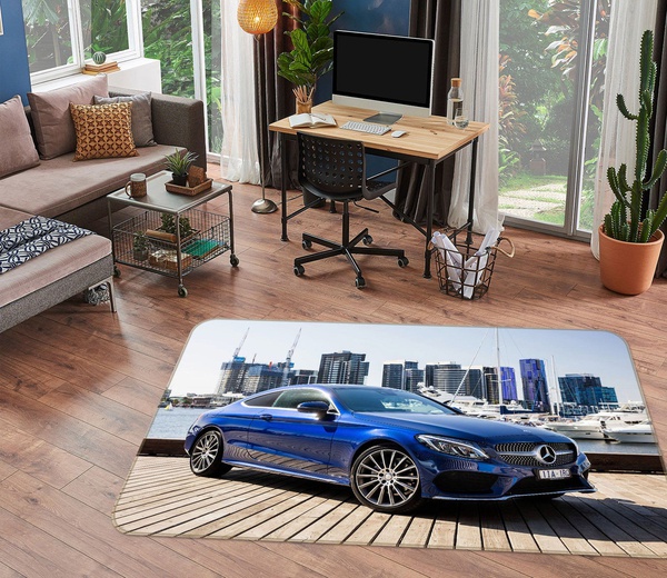 3D Blue Car Modern Vehicle Area Rug Home Decor