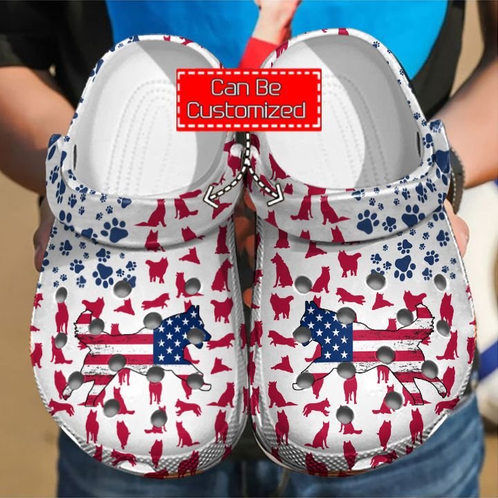 Animal Print Crocs – Siberian Husky American Flag Clog Shoes