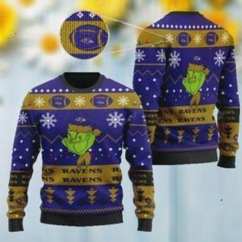 Baltimore Ravens American Nfl Football Team Logo Cute Grinch Ugly Christmas Sweater, All Over Print Sweatshirt 100007703877