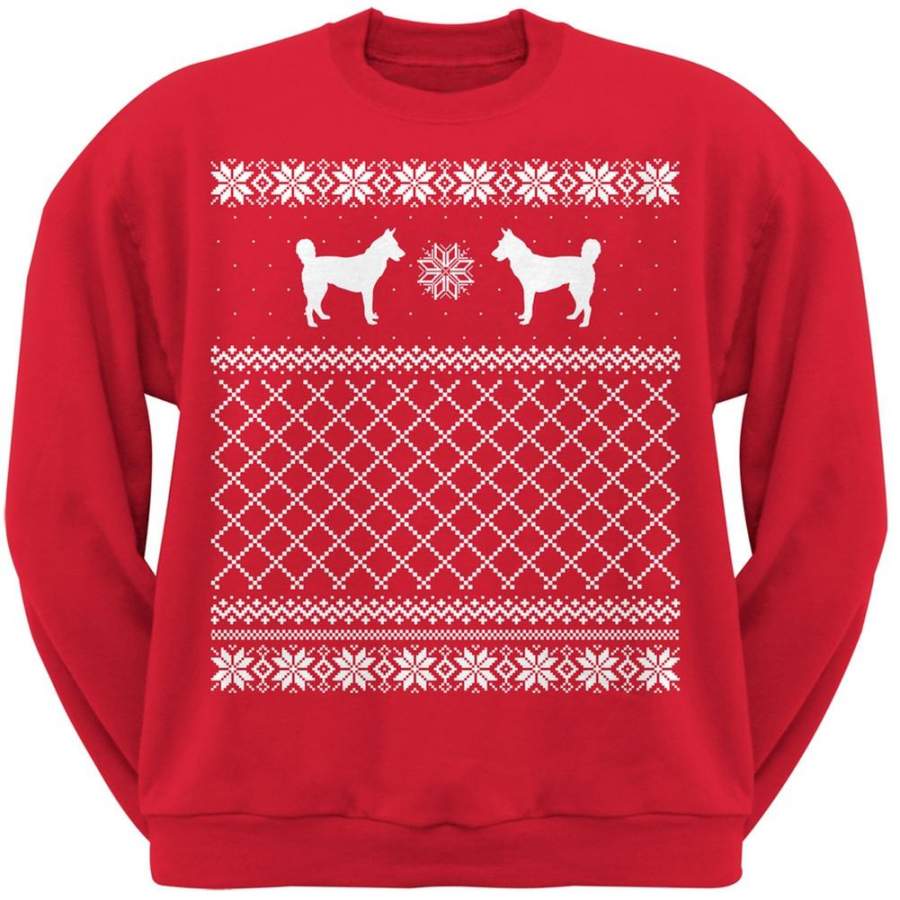 Siberian Husky Red Adult Ugly Christmas Sweater Crew Neck Sweatshirt