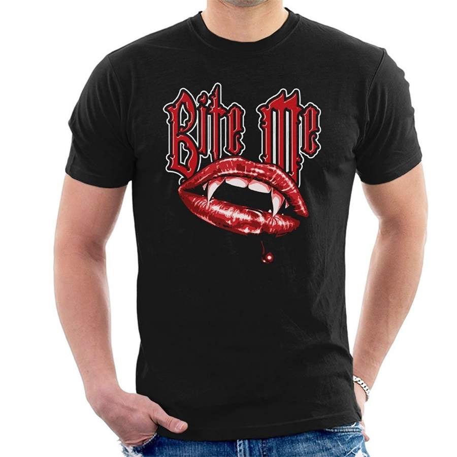 Men’s Fashion Cotton T-shirt  Bite Me Vampire Fangs Men’s O-Neck T-Shirt Men’s Punk T-shirt