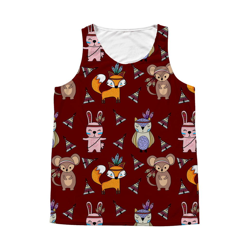 Unique Camping Animals Pattern Maroon All Over Print Tank Top