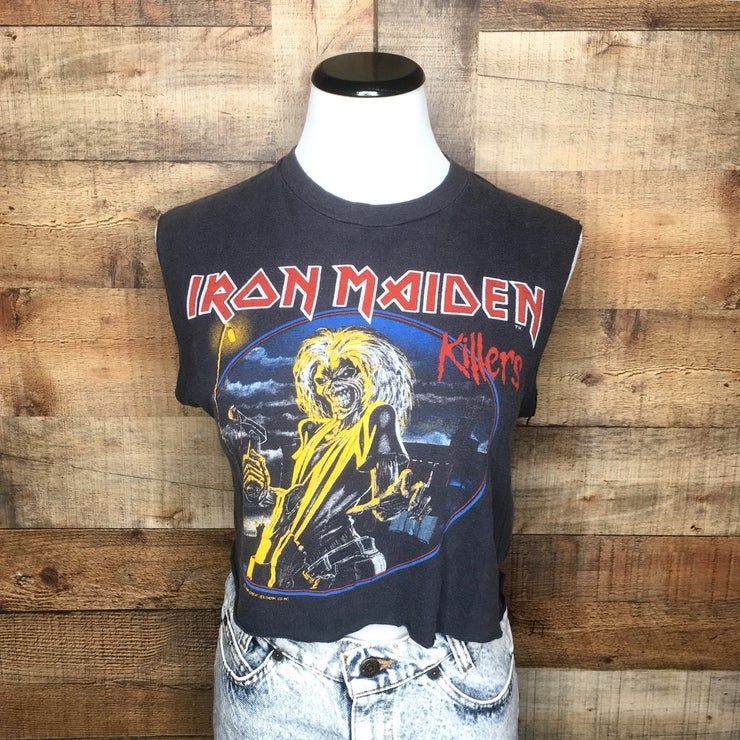 Vintage 1981 Iron Maiden Killers Cut Off Tank Muscle Distressed 80S Rock N Roll Heavy Metal Concert Band Eddie The Head Shirt