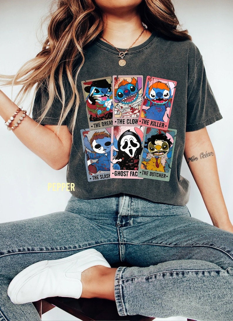 Disney Stitch Tarot Halloween Comfort Colors Shirt, Lilo And Stitch Halloween Shirt, Stitch Halloween, Halloween Family Matching Shirts Santacruzshirt Fashion