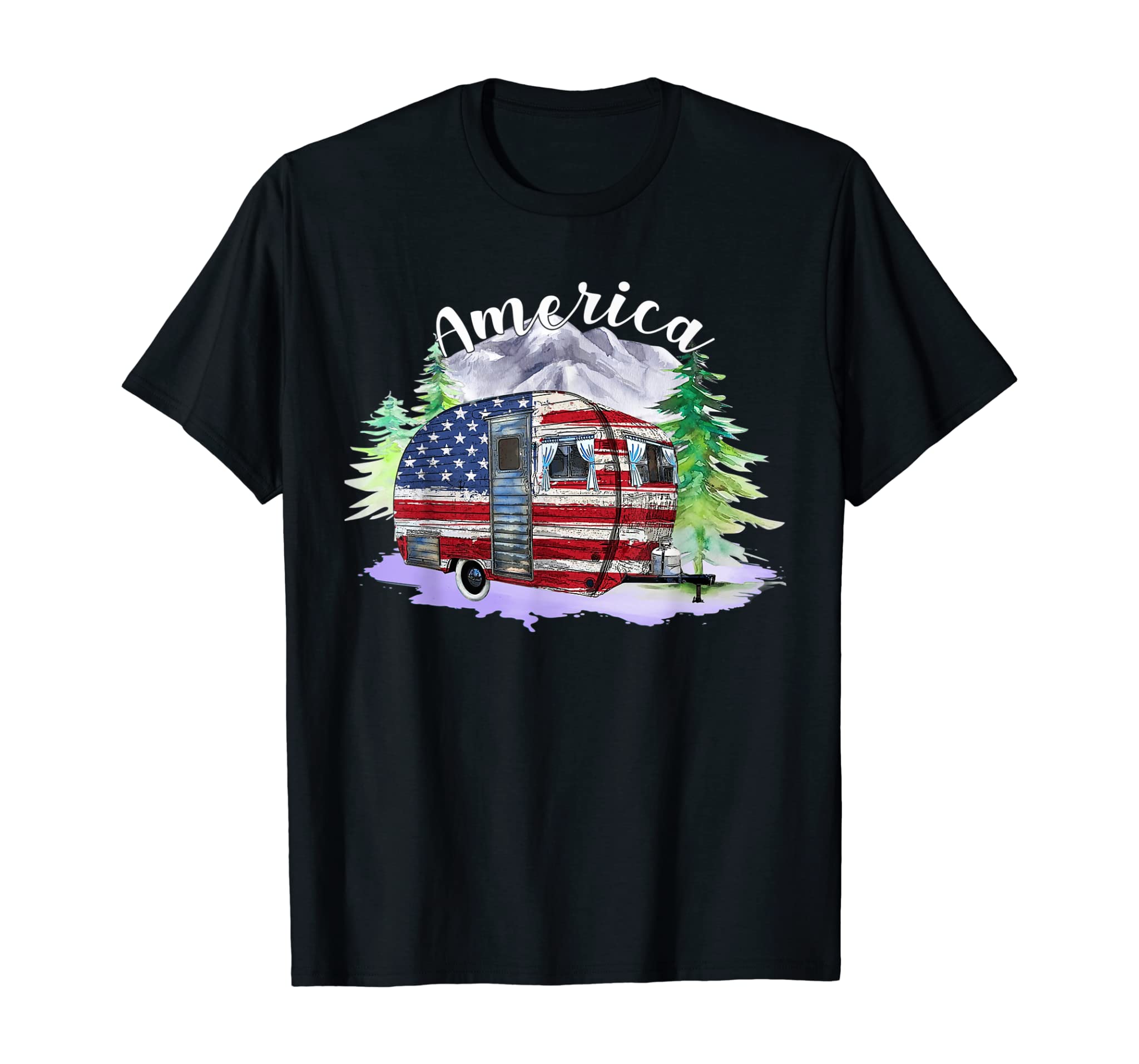 Camping Van USA Flag Camper America 4th Of July Tshirt Gifts