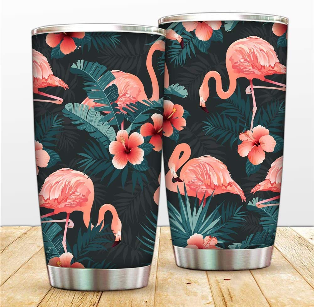 Flamingo Tumbler 20 Oz Flower Travel Coffee Cup Double Wall Vacuum Insulated Mug With Lid And Straw