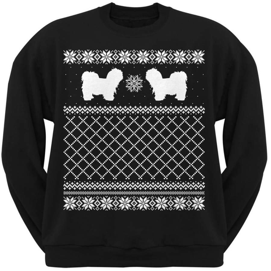 Lhasa Apso Black Adult Ugly Christmas Sweater Crew Neck Sweatshirt