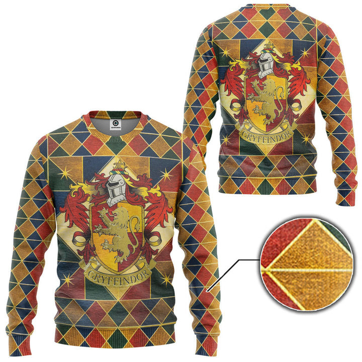 Harry Potter Gryffindor House Argyle Pattern Ugly Christmas Sweater – All Over Print 3D Sweater