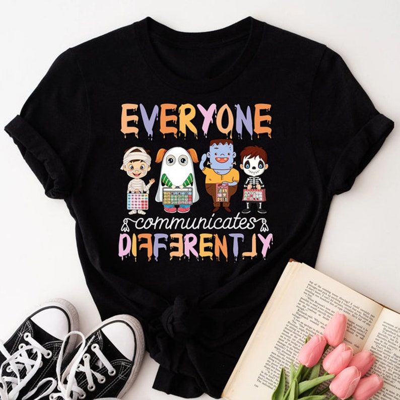 Everyone Communicates Differently Shirt, Halloween Shirt Spooky Season Shirt, Funny Halloween Party Halloween Ghost Tee,Halloween Family Tee Santacruzshirt Fashion