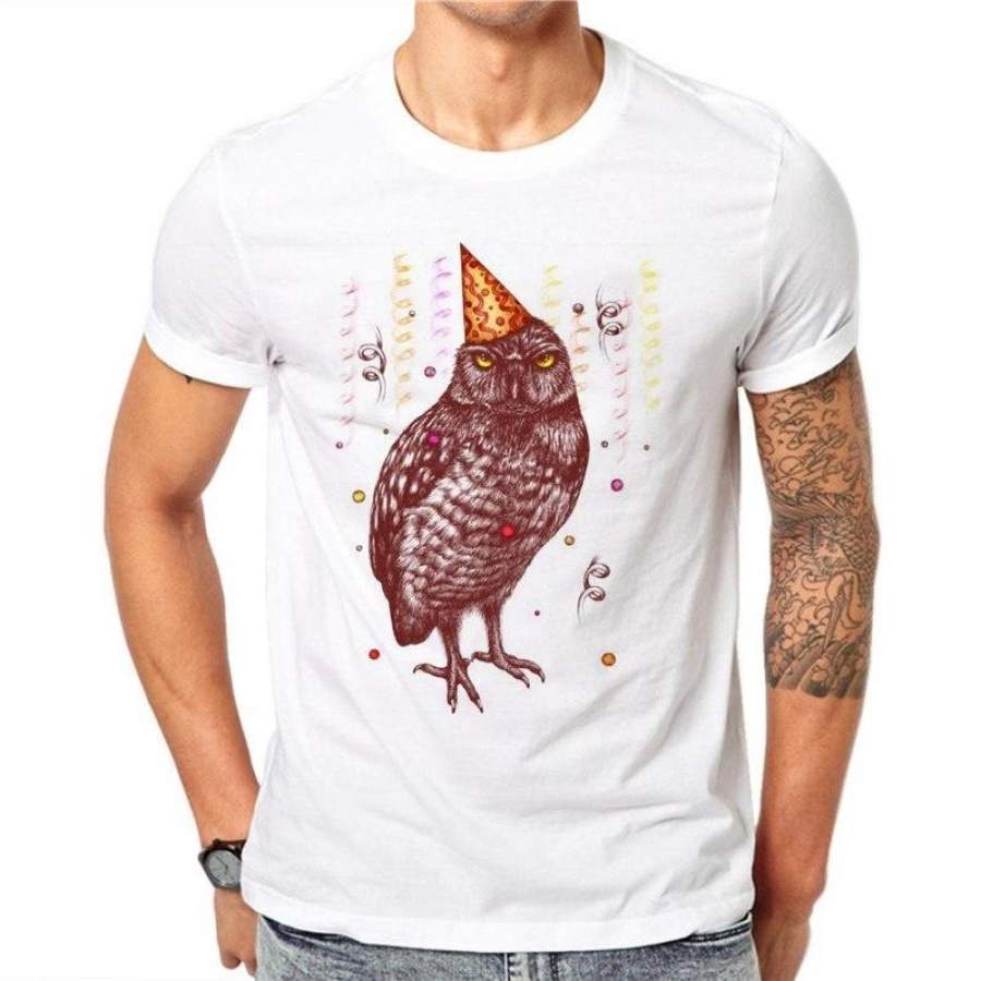 Cotton Cool Owl Men’s Fashion T Shirt Popular Tops Short Sleeve Hipster Tees Owl Animal  Print T-shirts Summer Male