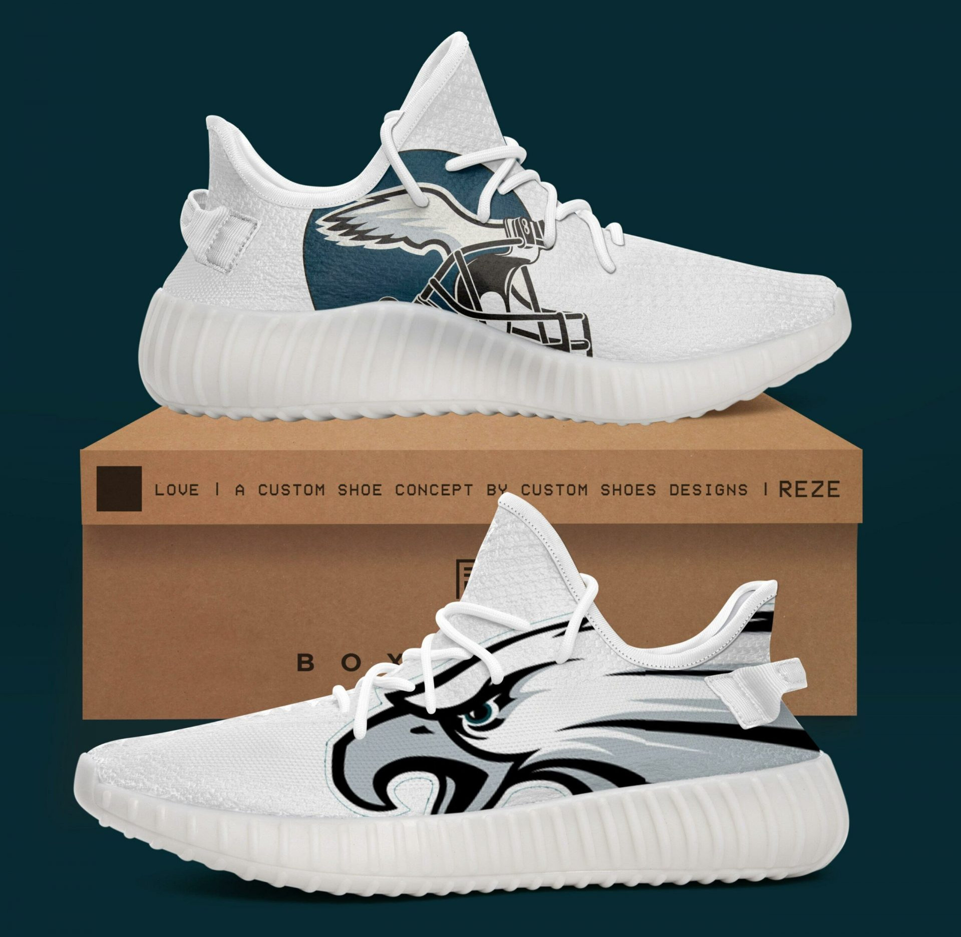 Yeezy Shoes Nfl Philadelphia Eagles White Version Yeezy Boost Sneakers