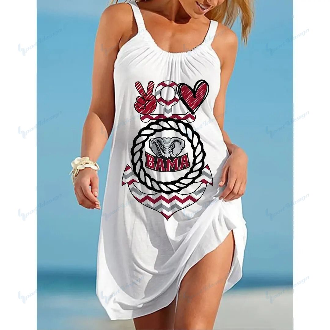 NCAAF Alabama Crimson Tide Casual Sleeveless Cover Up Beach Dress 019