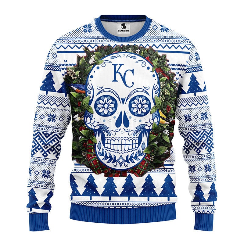 Kansas City Royals Skull Flower Ugly Christmas Sweater