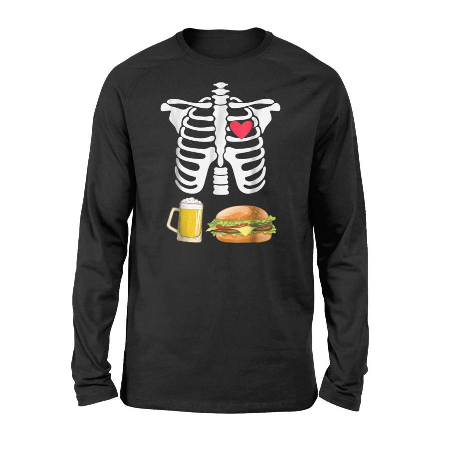 Beer And Burger Pregnant Skeleton Halloween Long Sleeve T Shirt