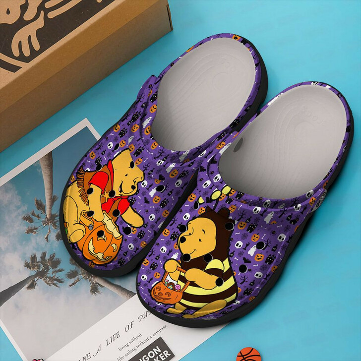 Winne The Pooh Halloween Purple Crocs Crocband Clog Comfortable Water Shoes