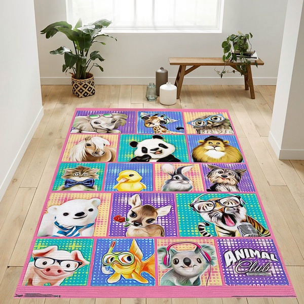 Animal Club Group Area Rug For Gift Living Room Rug Home US Decor