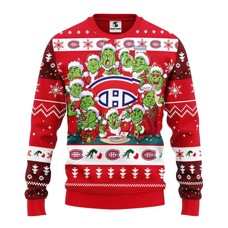 Montreal Canadians 12 Grinch Xmas Day Ugly Christmas Sweater