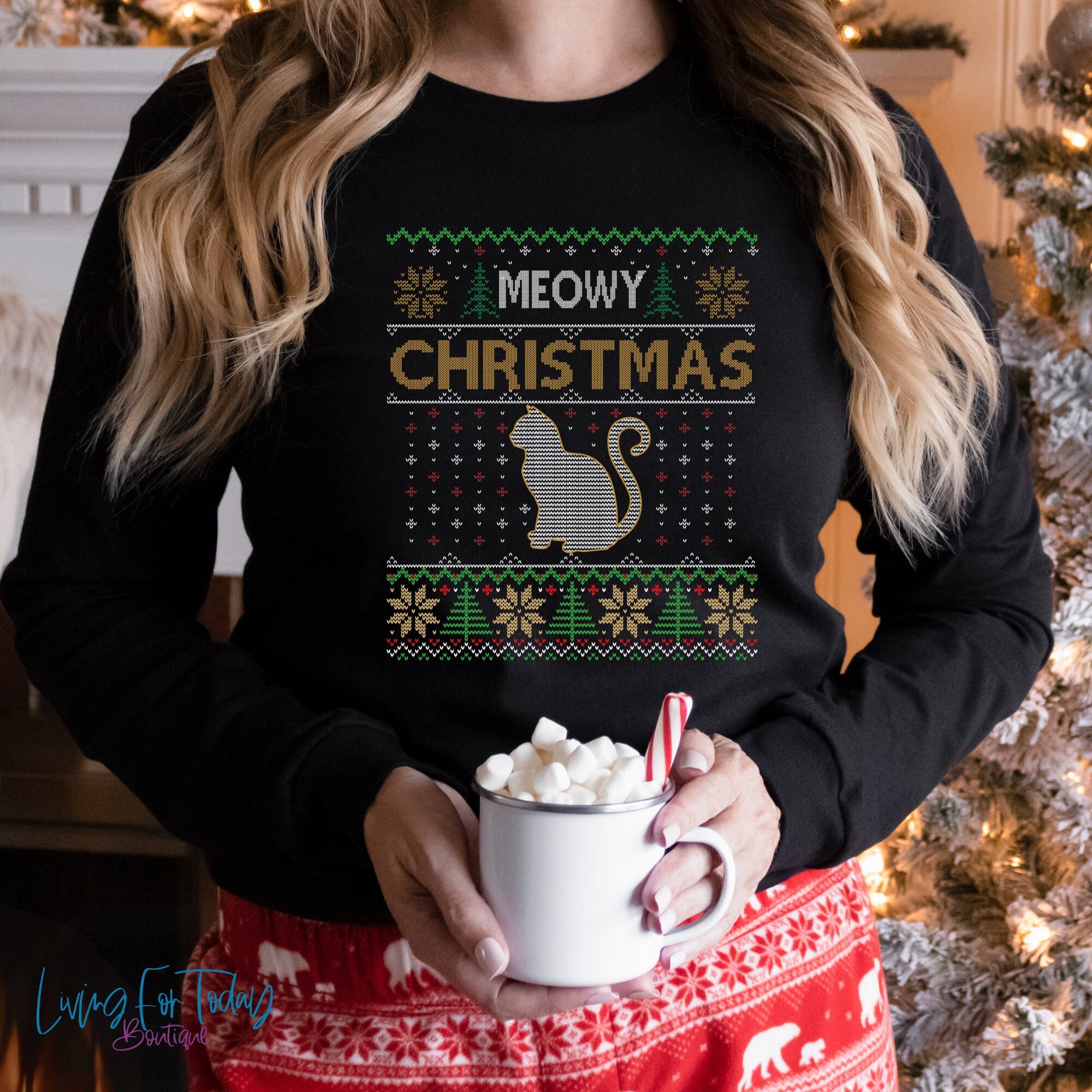 Meowy Christmas Sweatshirt, Meowy Christmas Shirt, Ugly Christmas Sweatshirt, Christmas Party, Cat Christmas Shirt, Cat Lover Christmas