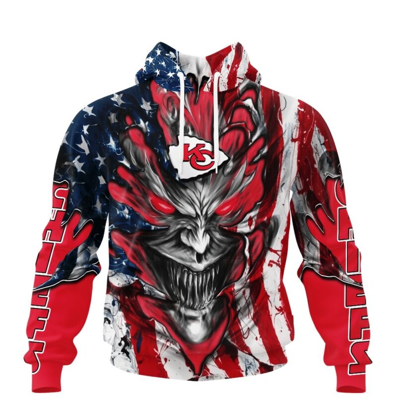 Kansas City Chiefs Demon Face American Flag-3D Unisex Hoodie