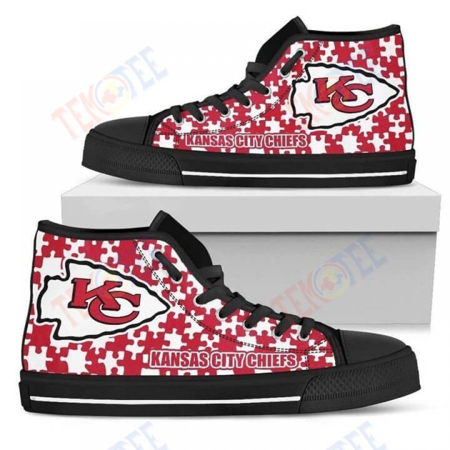 Mens Womens Puzzle Logo With Kansas City Chiefs High Top Shoes TMT851