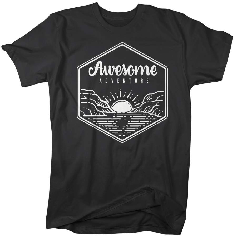 Men’s Awesome Adventure Shirt Mountains T-Shirt Lake Sunrise Camping Vintage Wanderlust T Shirt