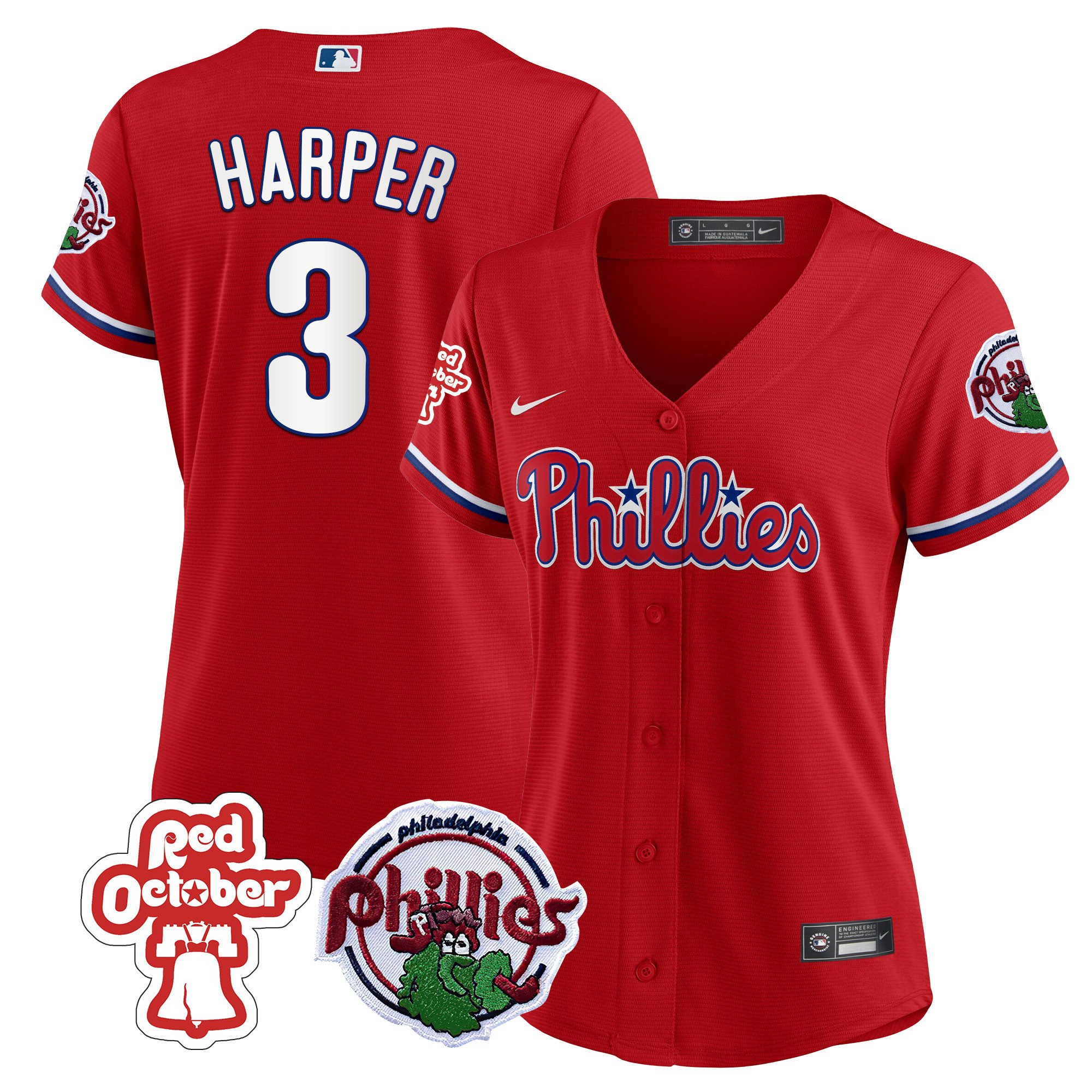 Women’S Philadelphia Phillies Red October Patch Jersey – All Stitched