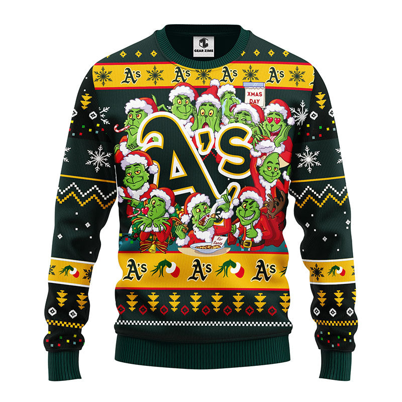 Oakland Athletics 12 Grinch Xmas Day Christmas Ugly Sweater