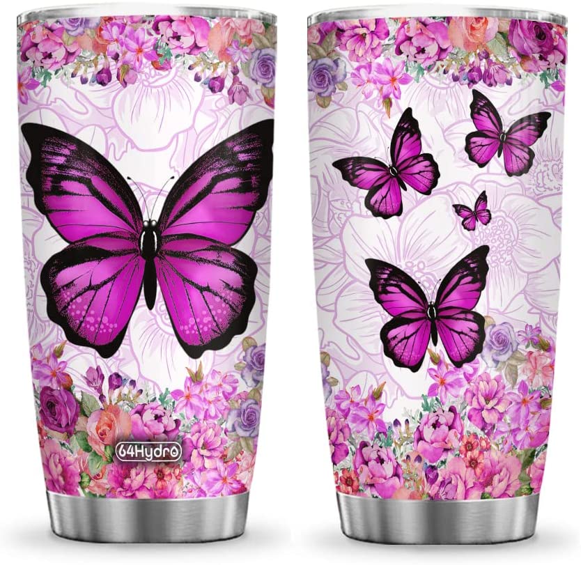 20Oz Butterfly Flowers Nature Life Gifts For Mom, Mother, Grandma, Friends, Girlfriend Tumbler Cup With Lid, Double Wall Vacuum Thermos Insulated Travel Coffee Mug – Dnm2101010Z