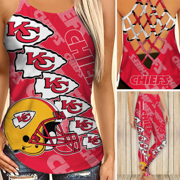 Kansas City Chiefs Leggings And Cross Tank Top Bg15