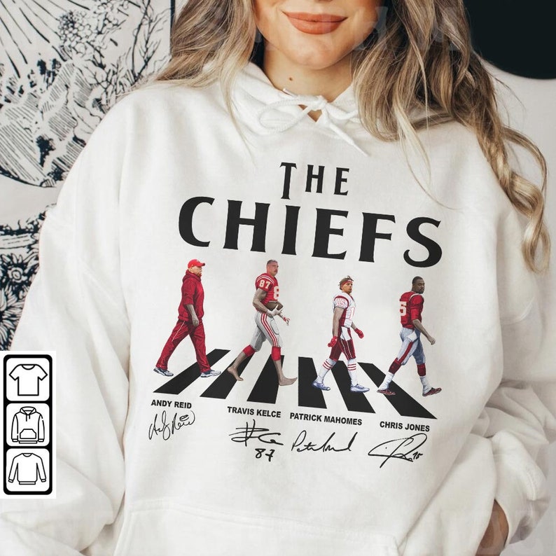 Chiefs Walking Abbey Road Signatures Football Shirt, Andy Reid, Travis Kelce, Patrick Mahomes, Chris Jones, Kansas City Vintage