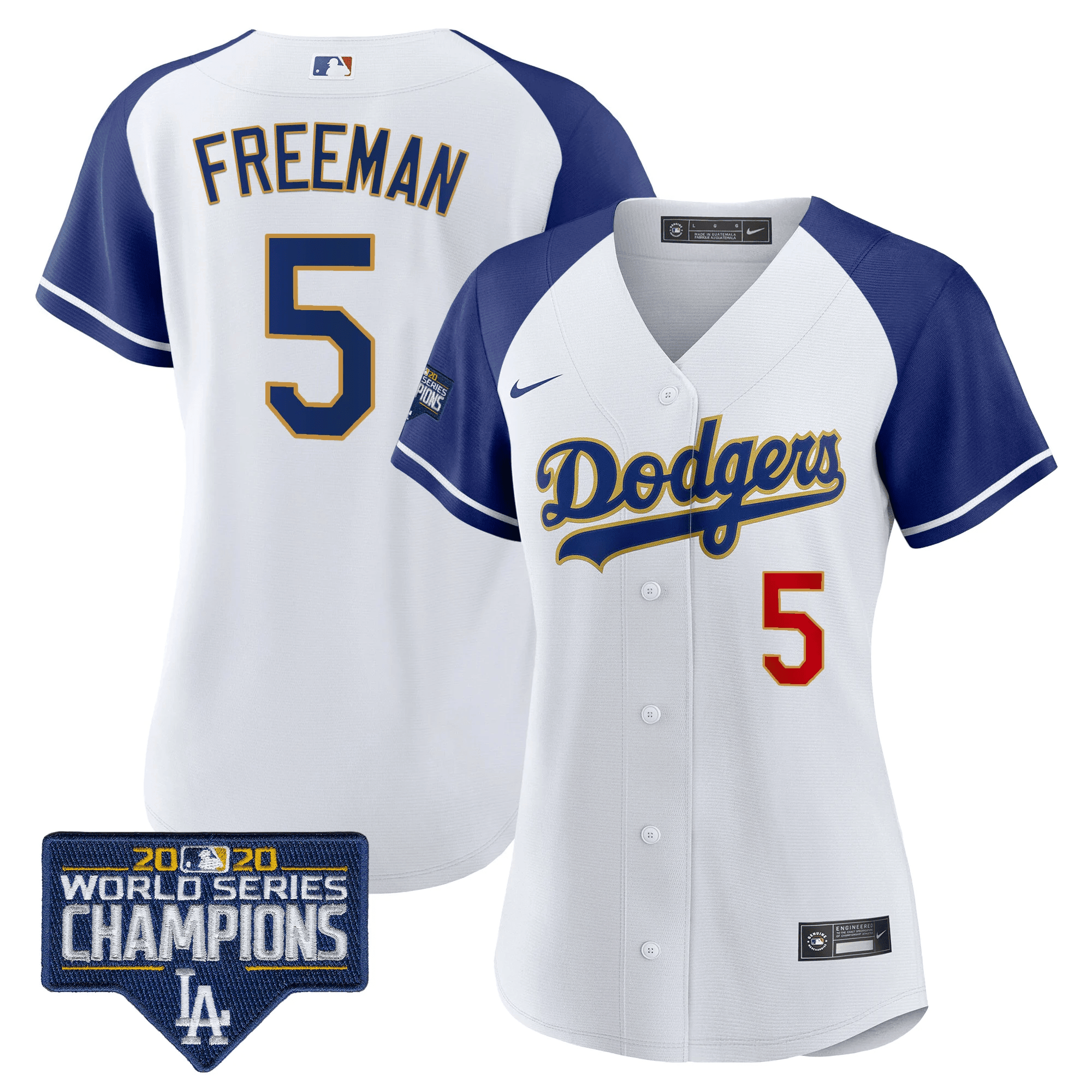 Women’S Dodgers World Series Champions Patch Gold Trim Jersey – All Stitched