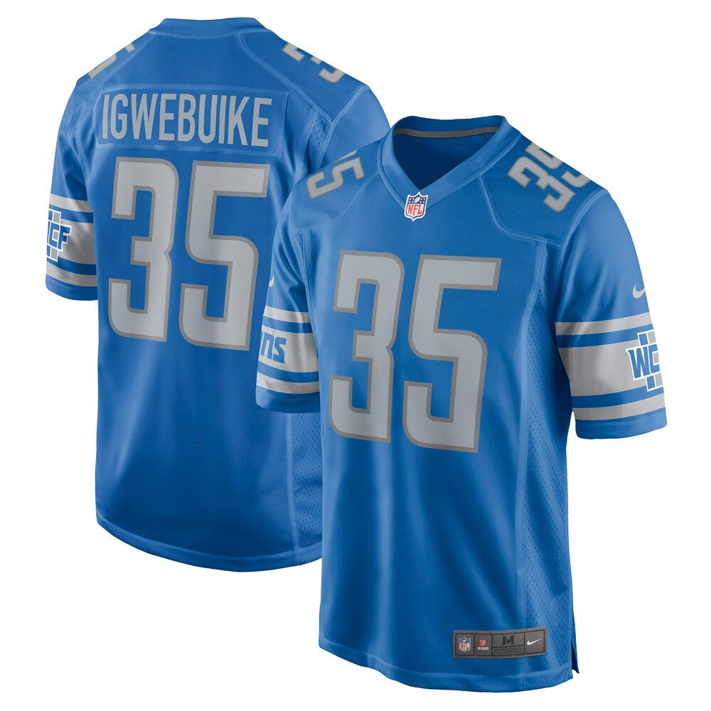 Men’S Detroit Lions Godwin Igwebuike Nike Blue Game Jersey - Opalve Store