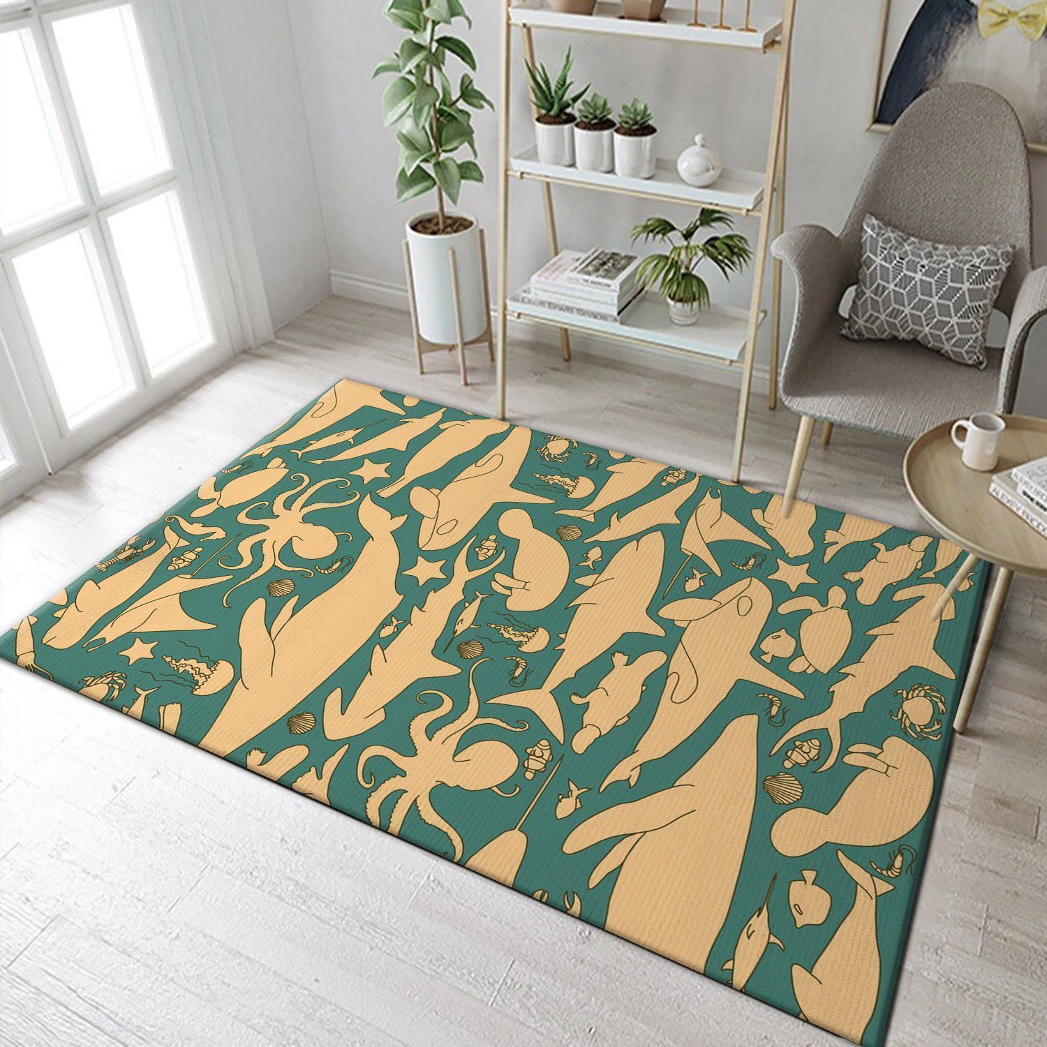 Sea Animals Pattern Area Rug Carpet, Bedroom, Us Gift Decor