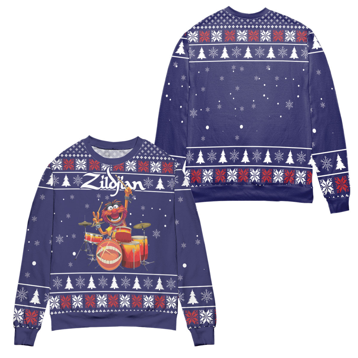 The Muppet Show Zildjian Drums Ugly Christmas Sweater – All Over Print 3D Sweater – Blue