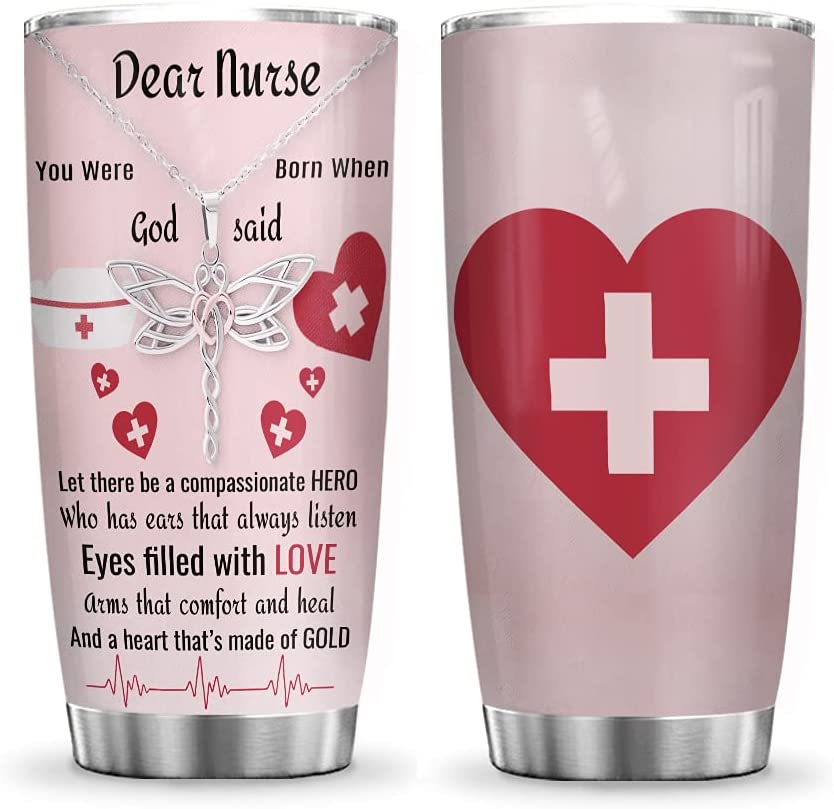 20Oz Nurses Were Born When God Said, Nurse Hero, Nurse Inspiration Tumbler Cup With Lid, Double Wall Vacuum Thermos Insulated Travel Coffee Mug