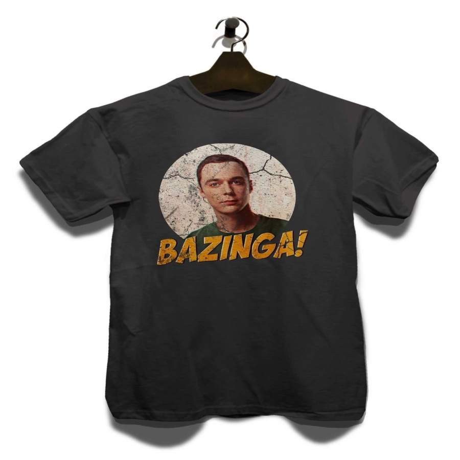 Fashion Men Bazinga 02 Vintage T-Shirt Fun Nerd Sherman Geek Bang Theory Big Retro