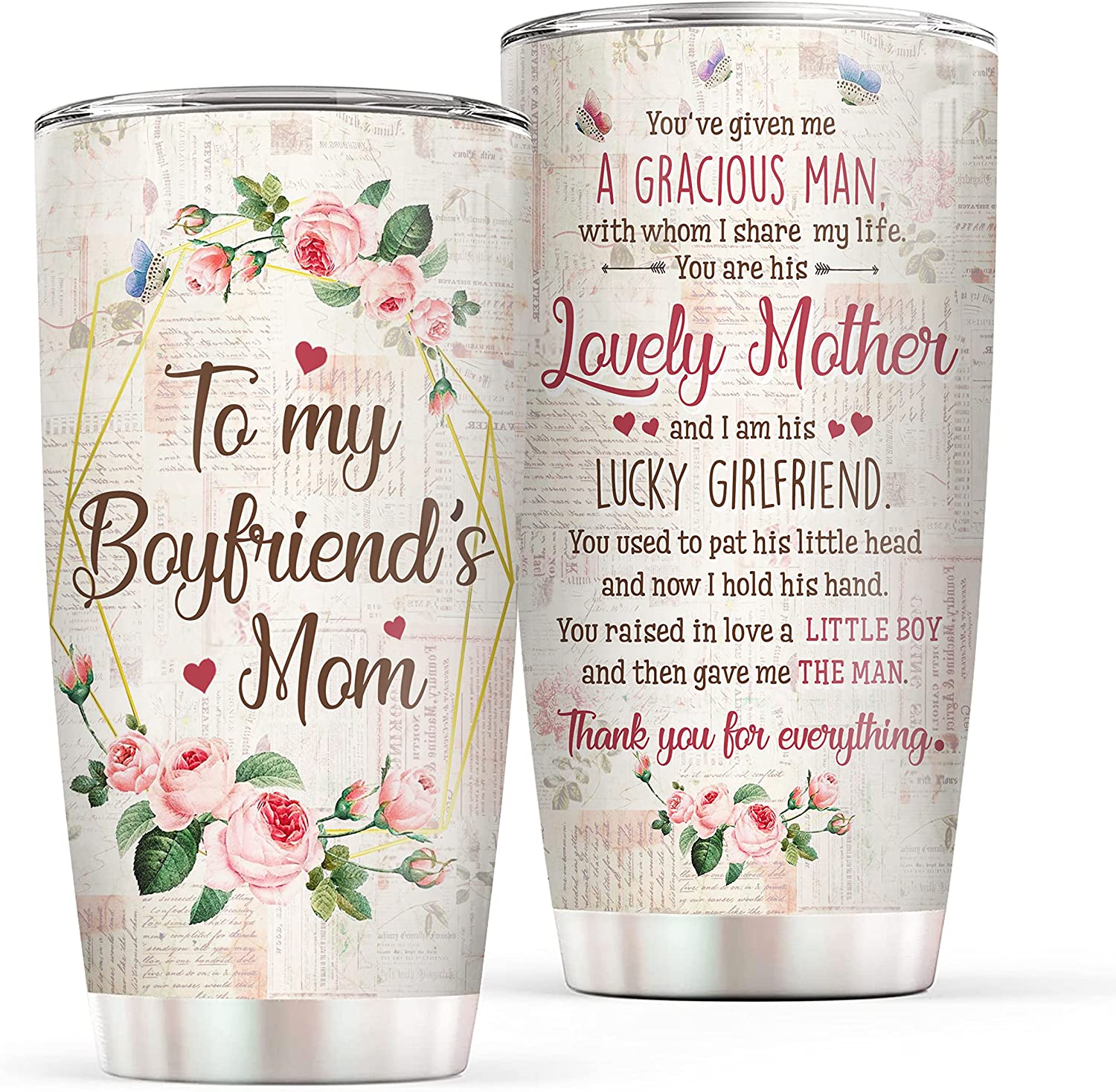 To My Boyfriends Mom Tumbler With Lid – 20Oz Stainless Steel Coffee Tumbler – Gift For Boyfriends Mom – Mom Tumbler Travel Mug For Mothers Day