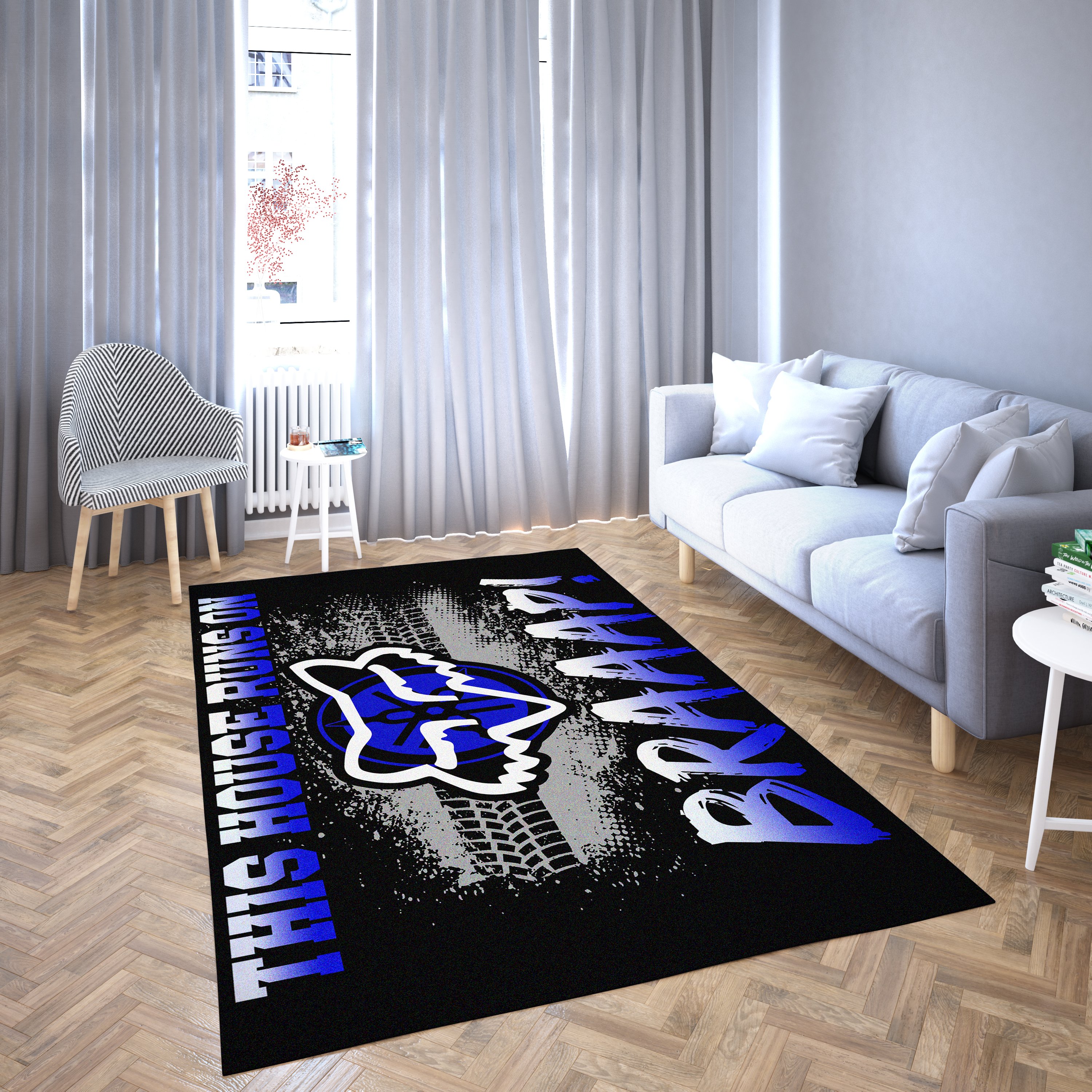 Yamaha Motorcycles Black And Blue Carpet Living Room-Area Rug