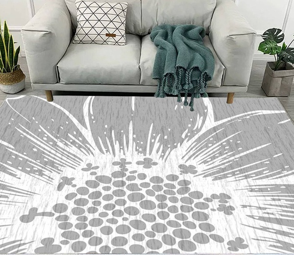 3D Abstract Gray White Flower Area Rug Home Decor