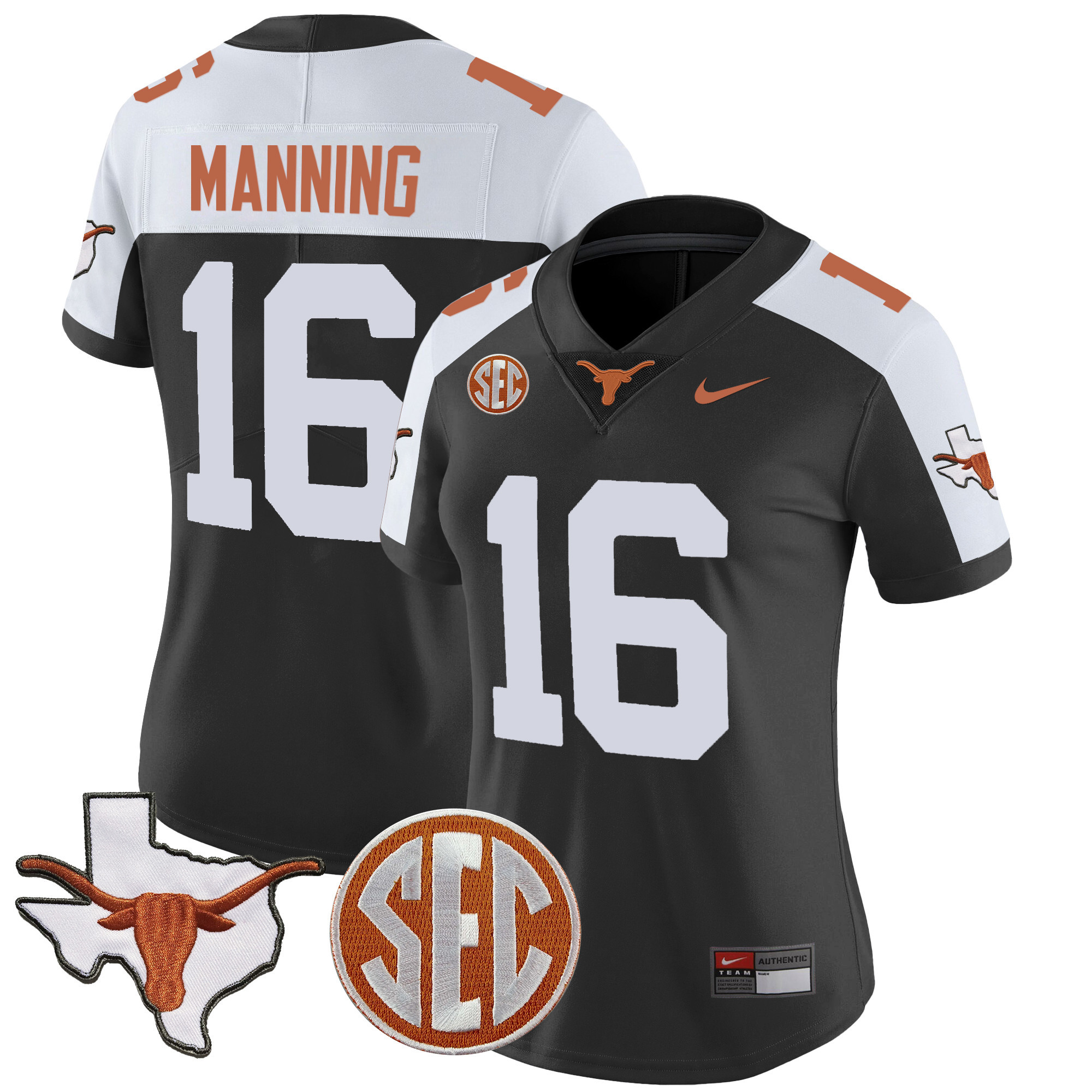 Women’S Texas Longhorns State Map & Sec Patch Vapor Jersey – All Stitched