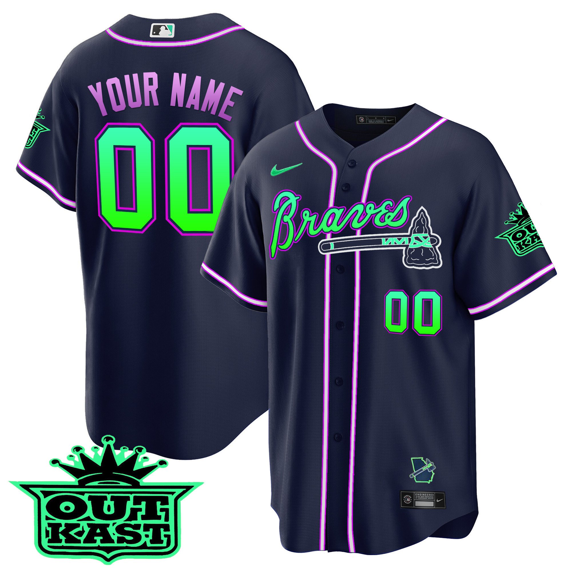 Atlanta Braves Outkast Cool Base Custom Jersey – Galaxy Version – Stitched