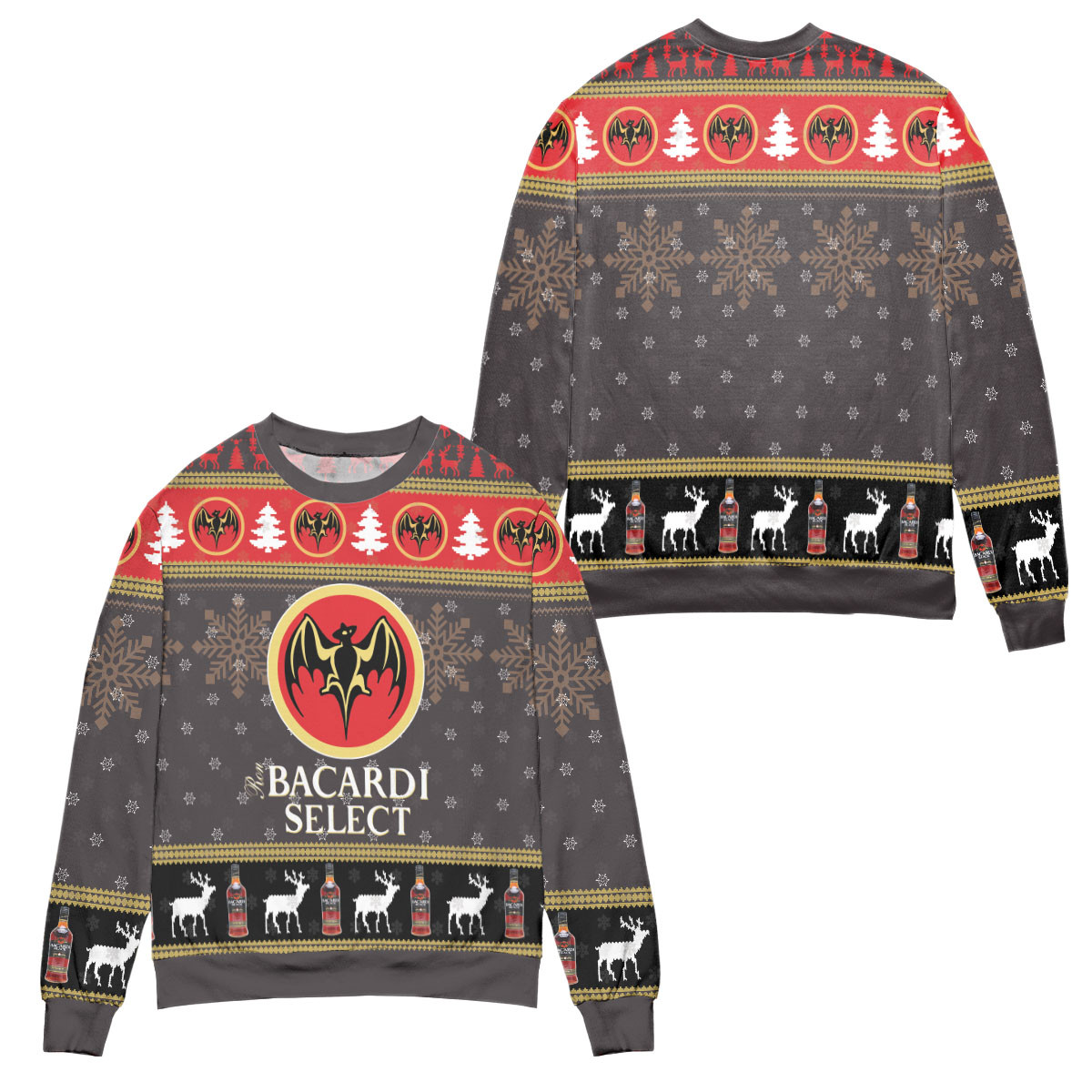 Bacardi Select Reindeer & Snowflake Pattern Ugly Christmas Sweater – All Over Print 3D Sweater