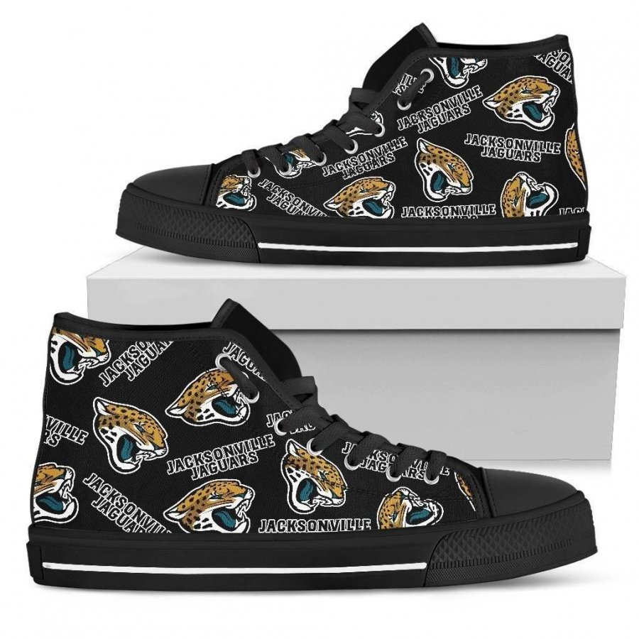 Script Logo Pattern Jacksonville Jaguars High Top Shoes #643