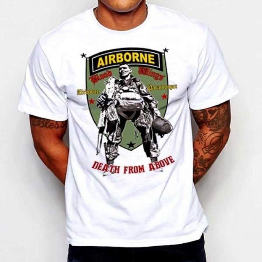 Military Retro T-Shirt Army Airborne Infantry Combat Veteran Paratrooper Tee